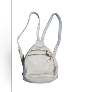 Perlina White Leather Mini Backpack with Adjuatable Straps